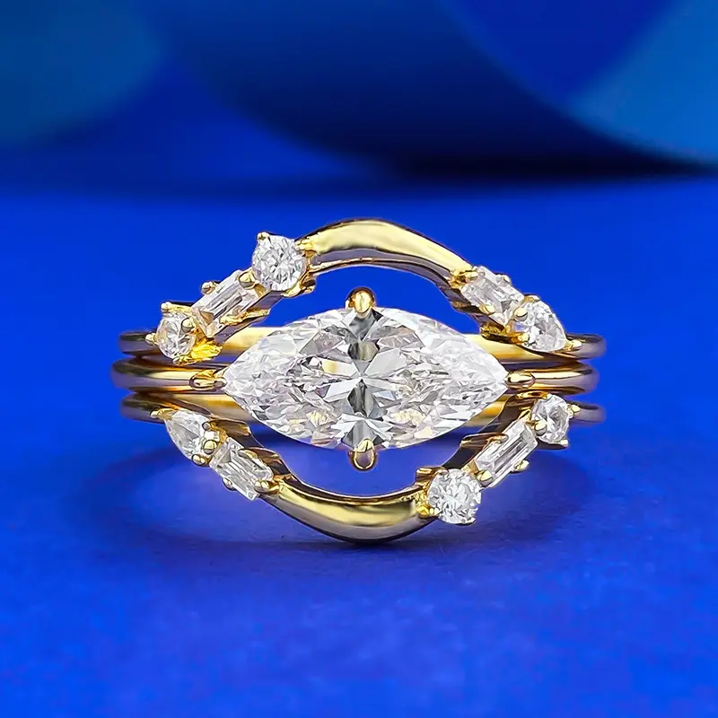 Loveden 2ct Marquise Shaped gold coloRing For Women s925 Silver High Carbon Diamond Ring Three-pieces Set Fashion Charm Jewelry Girls Birthday Gift