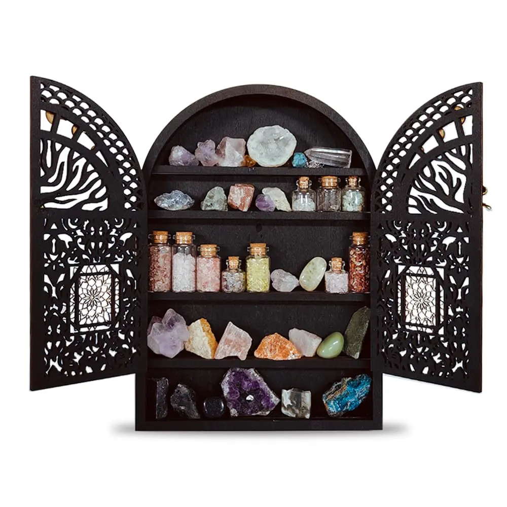 Small Tree of Life Crystal Display Shelf for Trinket and Knick Knack, Moon Shelves for Crystal Display, Crystal Holder Spiritual Decor Arch Wall Cabinet, Gothic Shelves Antique Case Wall Mounted