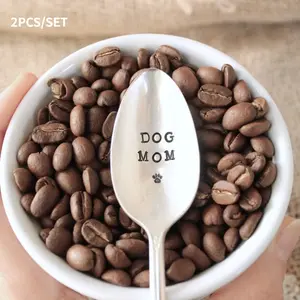 2pcs Dog Mom Gift Spoon Coffee Ice Cream Tea Dog Lover Vintage Silverplate Hand Stamped Mothers Day Christmas Gift