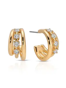 Ettika Mini Gleam Hoops 18k Gold Plated Brass Cubic Zirconia Earrings with Posts Closure 0.74" x 0.4" Elegant Stylish Design