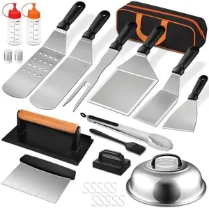 35PCS Griddle Accessories Kit for Blackstone & Camp Chef - Includes Enlarged Spatulas Basting Cover & Scraper for Outdoor Barbecue Cooking Extra Wide
