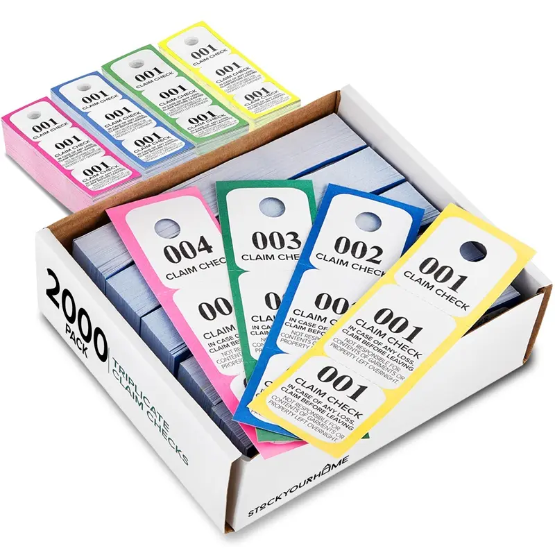 2000 Pack Multicolored Paper Coat Check Tickets -Medium-Sized- Numbered, Room Check Tags, for Stores, Bars, Hotels, Event Venues & Restaurants
