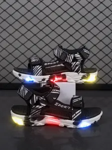 LED Sandals, Battery-Powered Light-Up, Breathable Textile Upper, Easy-On Buckle, Sporty Style, Ideal for Outdoor Activities, Colorblock Design Sandals