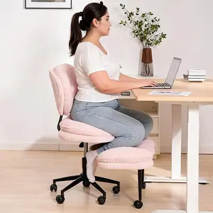 【Plus Size】Cross Legged Desk Chair, Corduroy Office Chair with Detachable Ottoman Footrest, Extra Wide, 400LBS Big and Tall Adjustable Height Swivel Rolling High Back Comfy Home Office Chair for Bedroom Vanity, DealsForYouDays, SummerWins