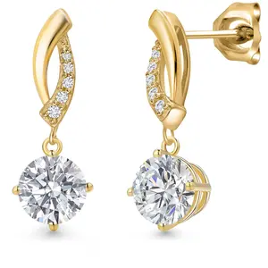 Gem Stone King 2.10 Cttw IGI Certified Oval Lab Grown Diamond Dangle Earrings For Women In 10K Yellow Gold | D-E Color | VS1-VS2 Clarity
