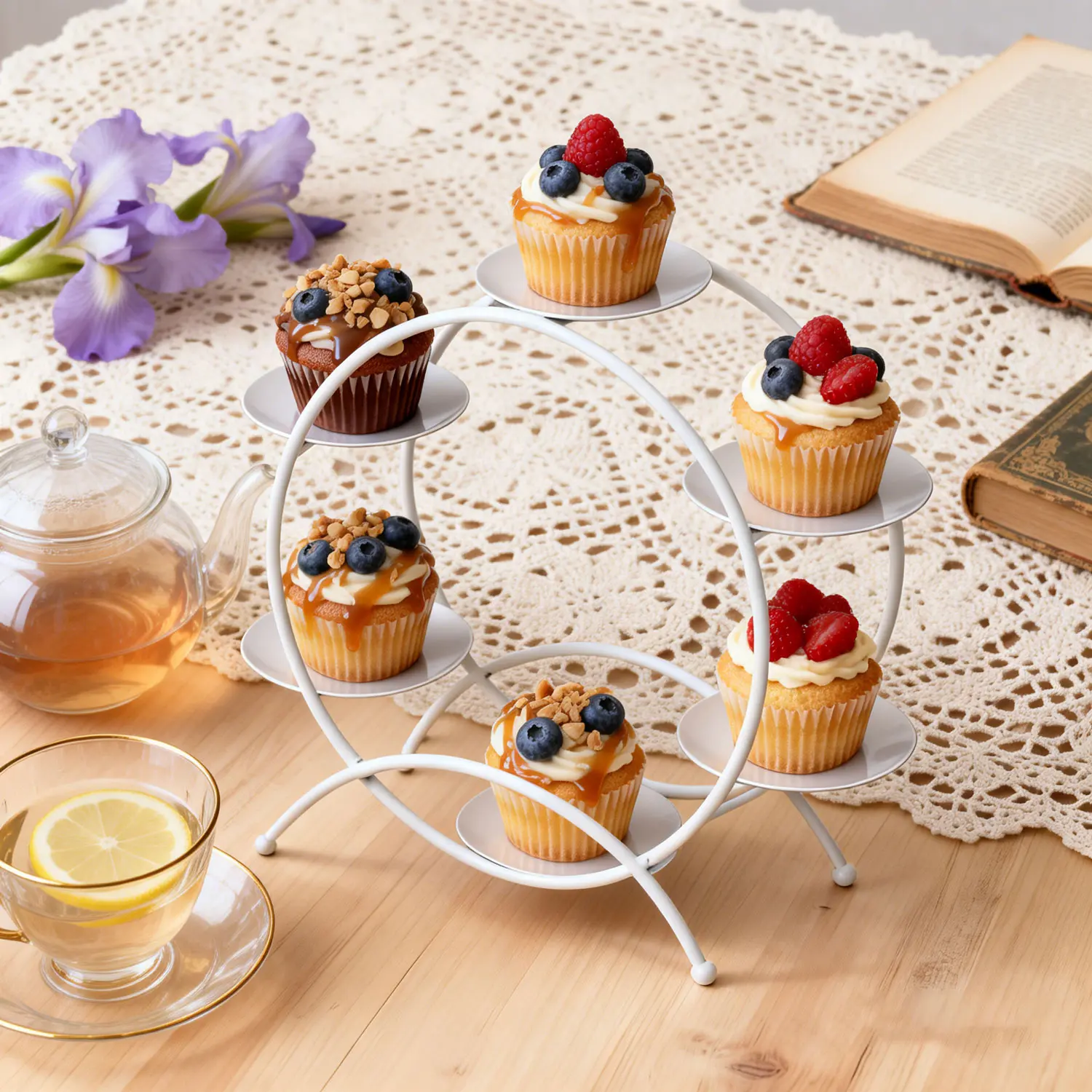 Ferris Wheel Cupcake Stand  Rotating Metal Dessert Display Rack Creative Carousel Cupcake Holder for Wedding, Anniversary, Birthday Party & Baby Shower Table Decor