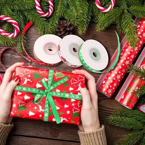 6 Rolls, 60 Yards Of Festive Christmas Ribbon - 10mm Wide, Perfect for Gift Wrapping And Holiday Decorations, Navidad, Ribbons for Bouquets, Flower Wrapping Paper, Craft Supplies, Fabric, Handmade Wedding Bouquets Material