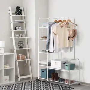 Metal Coat Rack Hanging Clothing Rack with Shelves Garment Racks for Hangable Clothes with Shoe Rack for Entryway Bedroom Laundry Room Organiser
