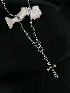 Classic Cross Necklace Set for Men & Women, Stainless Steel Chain, Casual Style, All Seasons Wear, No Choking Hazard, Batch #990416