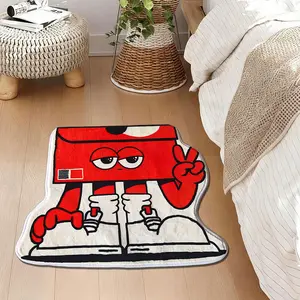 1Pc Ins Shoe-Box Peace-Sign Faux-Cashmere Bedside Rug, Bedroom Rugs, Home Decor Rug, Soft Skin-Friendly Warm Non-Slip, Bedroom-Living-Study Machine-Wash, Machine Washable Rugs, Multi-Size