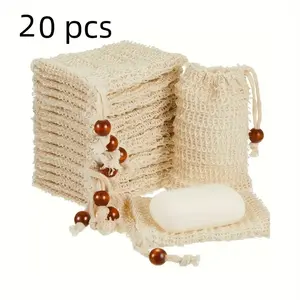Handmade Jute Soap Bags Set of 20, Natural Jute Bubble Net, Exfoliating Net Sponge, Hanging Drawstring Design, Eco-Friendly Bathroom Accessories, Exfoliating Mesh Sponge