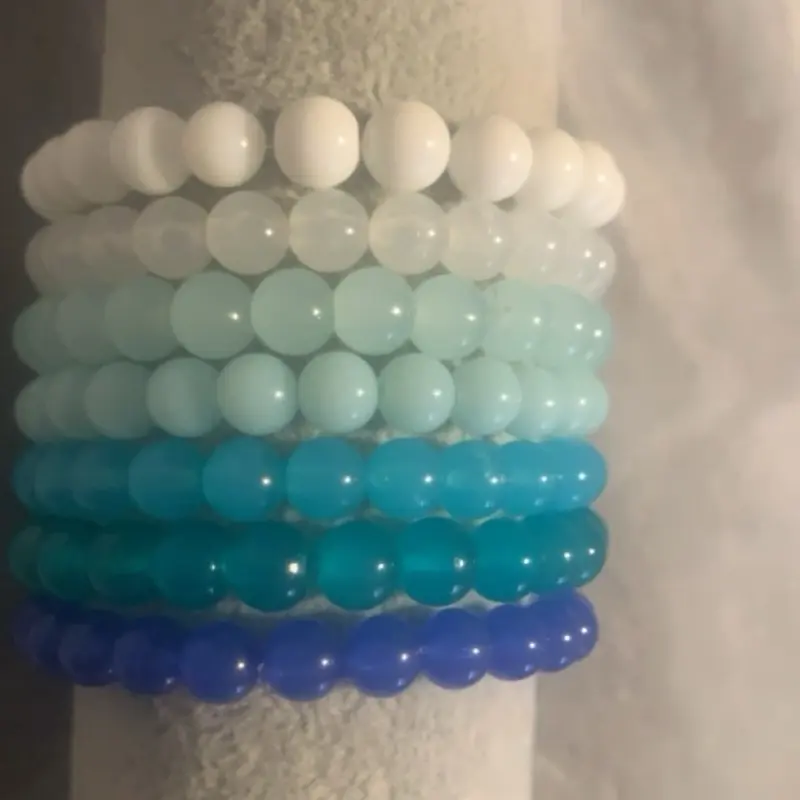 Plain Jane Beaded Bracelet - Set of Beads in Assorted Colors Including White, Light Blue, Teal, and Dark Blue