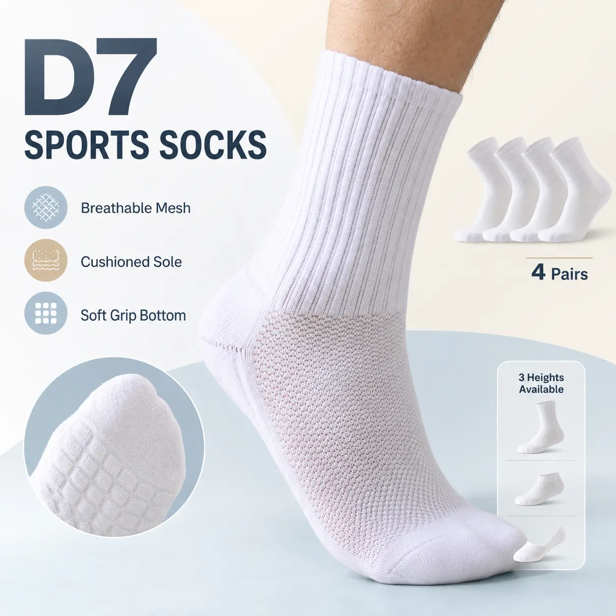 T0-D7 4 Pairs Cushioned Ankle Running Socks for Men and Women, Low Cut Athletic Socks with Arch Support, Breathable Mesh Panels, Moisture-Wicking Cotton Blend, Non-Slip Heel Fit for Gym, Walking, Tennis, Travel, Running, Workout and Long Work Days