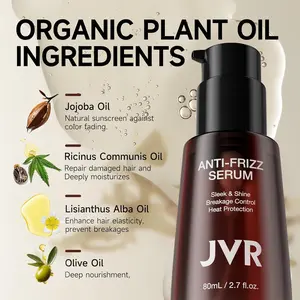 JVR Hydrating Hair Serum for Frizzy and Damaged Hair，Heat Protectant Oil for Frizz Control, Keratin Hair Treatment Essence for Damaged Dry Hair Jojoba Oil, Castor Oil, Anti Frizz Hair Product 2.7 oz