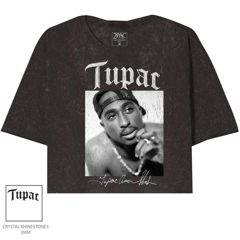 [ SALES UP TO 30% ] Tupac Leaning Pose With Signature Womens Cut Hem T Shirt Official Licensed Rap Tee Retro Hip Hop Graphic Top Vintage 90s Rapper Concert Merch Streetwear Fan Gift Idea