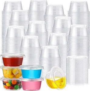 400 Set 2 oz Jello Shot Cups with Lids, Stackable Food Safe Disposable Plastic Portion Condiment Dipping Sauce Cups.
