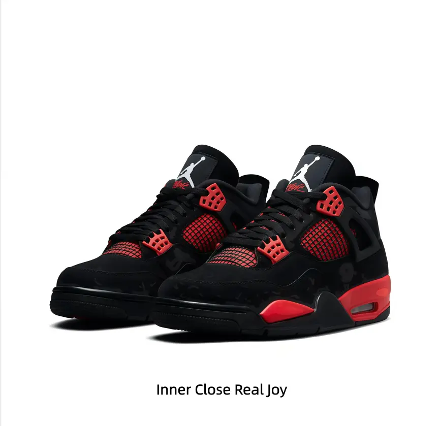 Trendy dark tone black red contrast high-top casual basketball sneakers with eye-catching vivid red metal hardware accents lightweight soft suede walking shoes perfect for edgy goth aesthetic all-season street fits