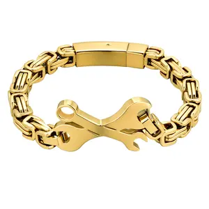 OIDEA Polished Wrench Stainless Steel Bracelet for Men — Hip Hop Industrial Tool Charm Bangle, Gold Silver