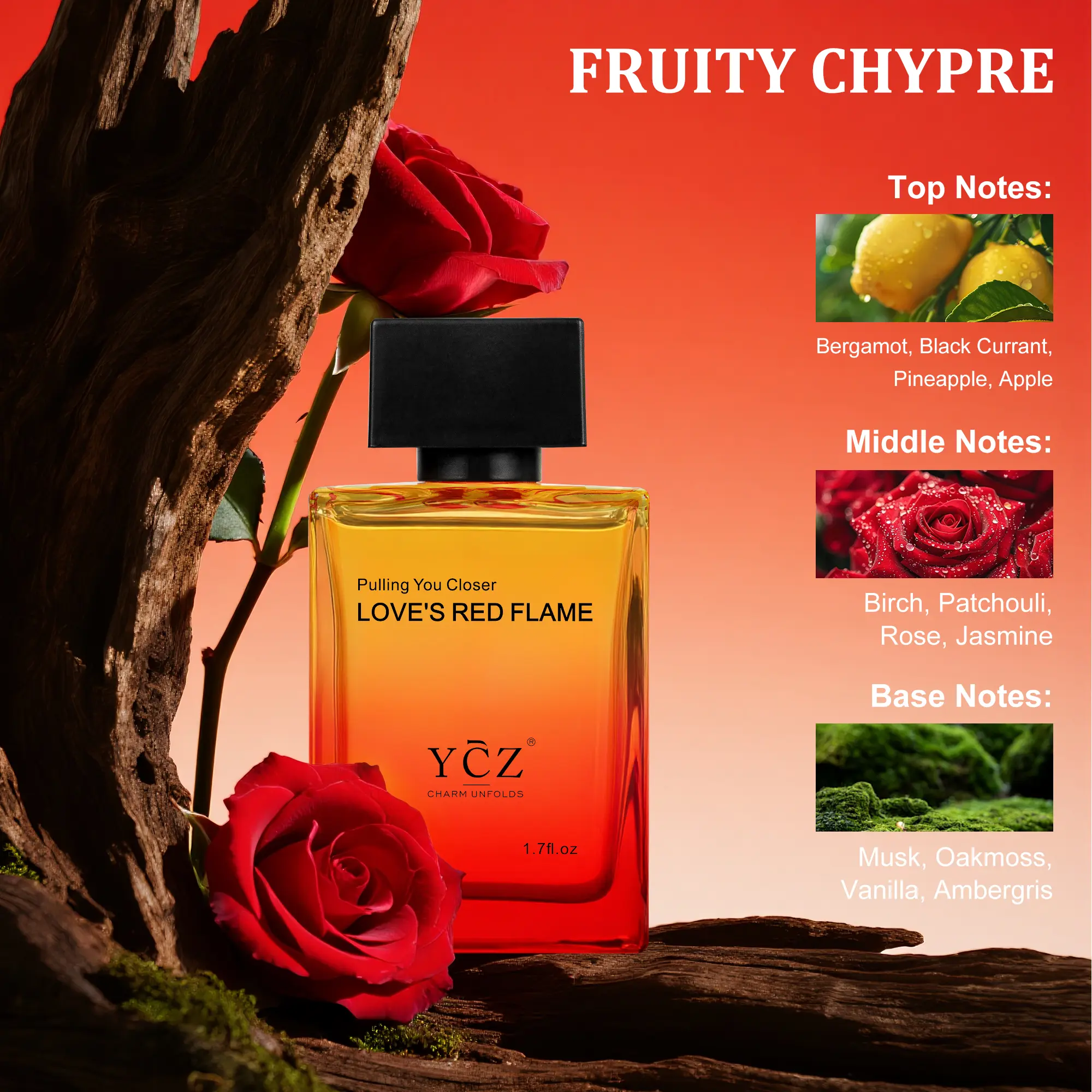 YCZ Love's Red Flame Eau de Parfum 50ml - Spicy Woody Fragrance