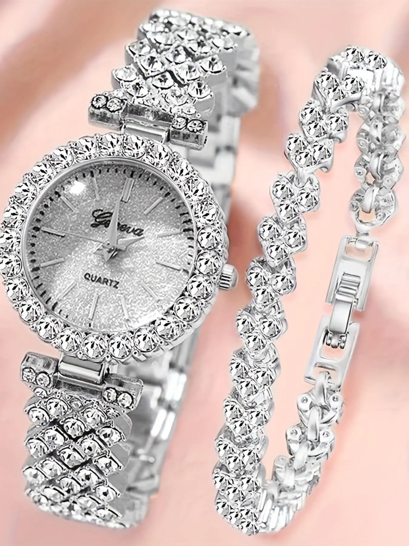 Women's Elegant Fashion Rhinestone Decorated Quartz Watch & Bracelet Set, Fashion Watch & Bracelet Set for Party, Daily Decor, Trendy All-match & Exquisite Watch Set for Gift, Jewelry Watch Set