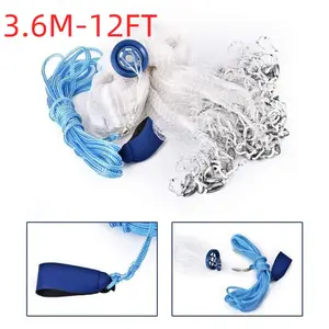 3.6m / 12ft Easy-Throw Fishing Cast Net, 0.47in Nylon Monofilament Bait Trap with Heavy Duty Galvanized Zinc Sinkers for Saltwater & Freshwater Pinfish, Suitable for Beginners and Pros
