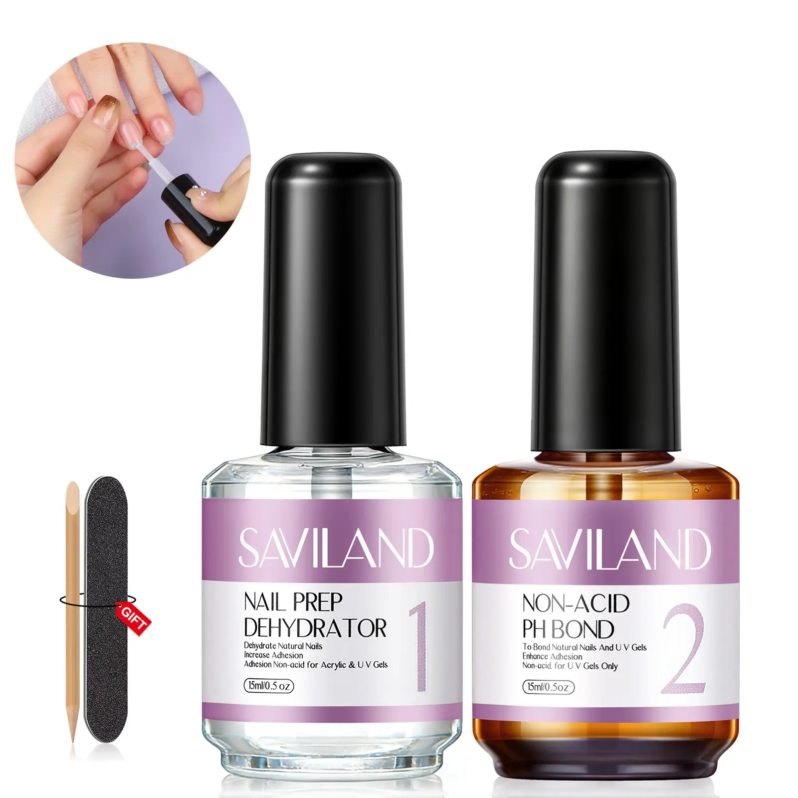 SAVILAND Nail Dehydrator and Primer Base Acid Free Natural Nail Dehydrator Primer Protein Bonding Acrylic Nail Kit Gel Nail Polish Bonding Acrylic Nail Supplies for Home DIY Salon Nail Art Manicure Nail Care Nail Kit Acrylic Set