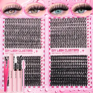 800Pcs/740Pcs/200Pcs Eyelash Extension Set, Eyelash Extension Kit, DIY Lash Clusters with Bond and Seal, Tweezers, and Brush, D Curl Mix Cluster Lashes for Natural/Dense/Cosplay, Individual Lash Extension for Party Eye Makeup