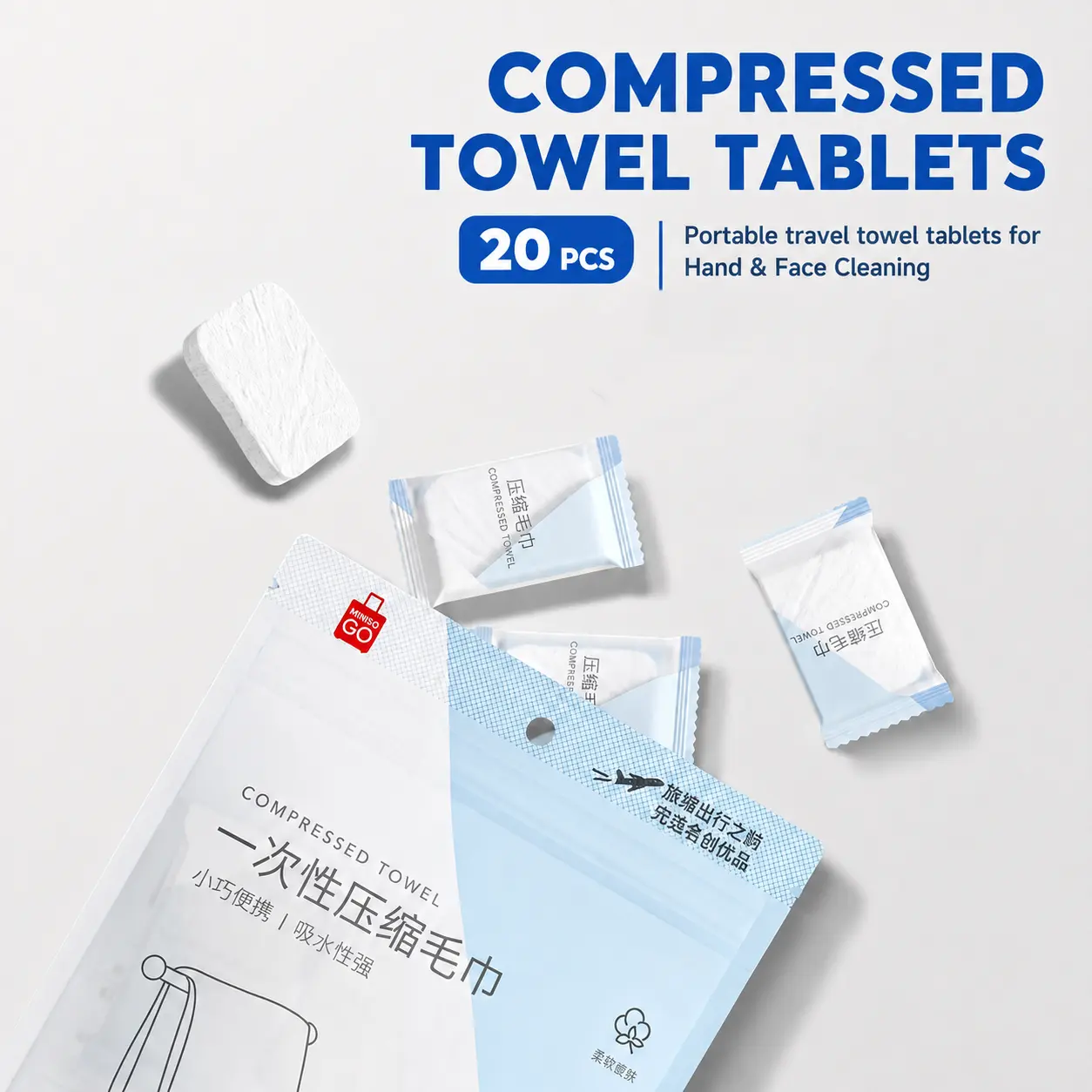 MINISO Compressed Towel Tablets - Disposable Soft Thick Portable Hand Towels, 1 Pack (11.02"x9.84") for Travel Camping, Back to School Travel Essentials Bathroom Home Supplies