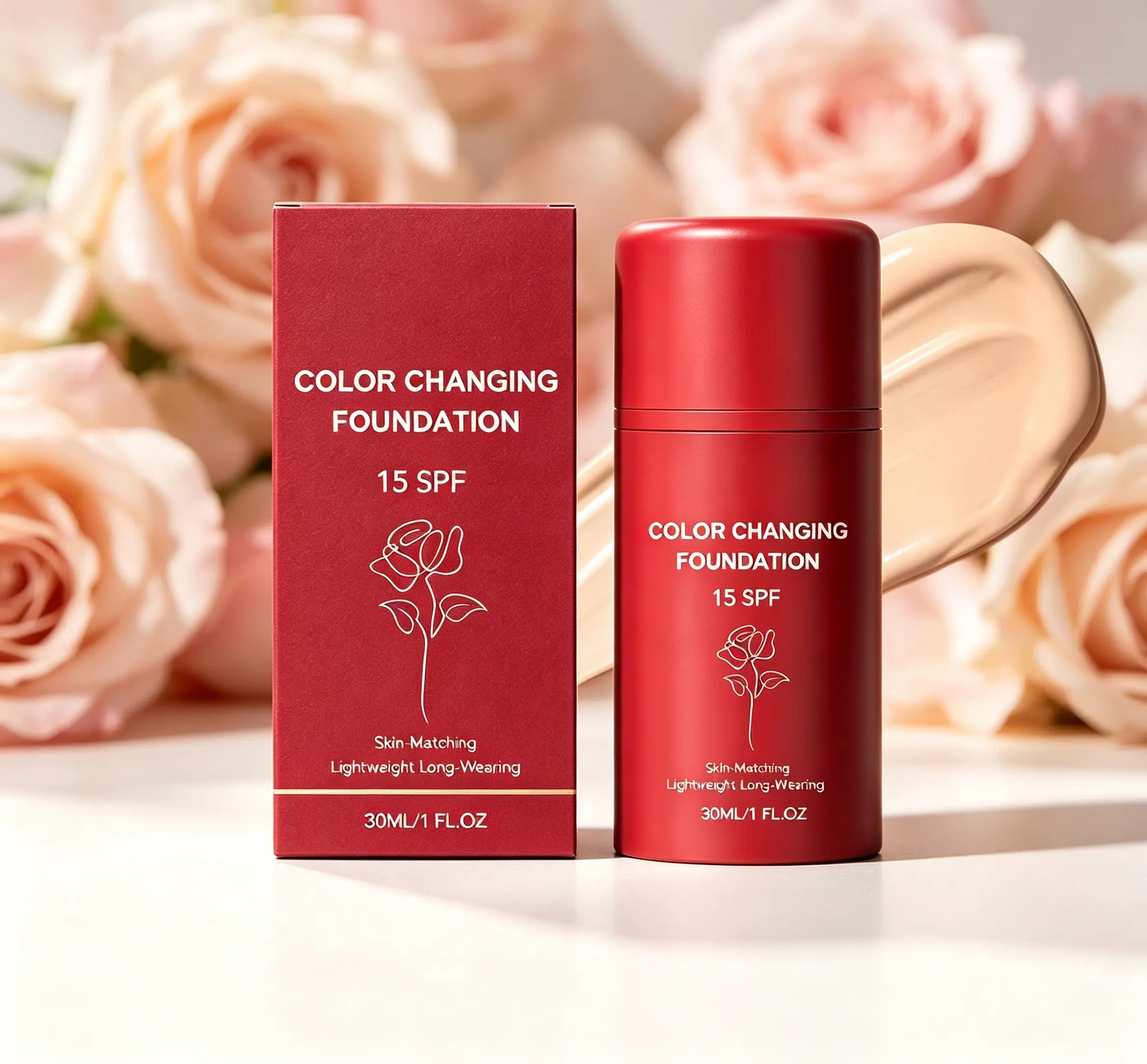 Color-Adapting Foundation - 1fl.oz/30ml, Skin-Tone Matching, Lightweight, SPF 15, Blendable, Buildable Coverage, Daily Wear, Flawless Smooth Finish, Hydrating, Gentle, All Skin Types, Contains Glycerin, Makeup