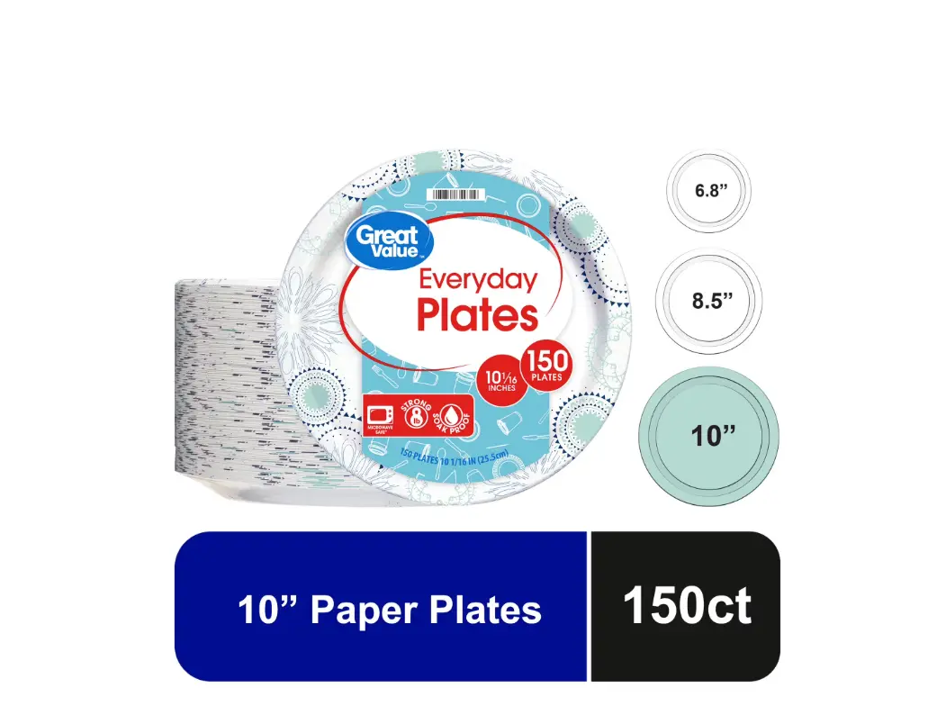 Disposable Paper Plates 10 Inch, 150 Count | Heavy Duty Round Plates for Parties, Family Meals & Everyday Use