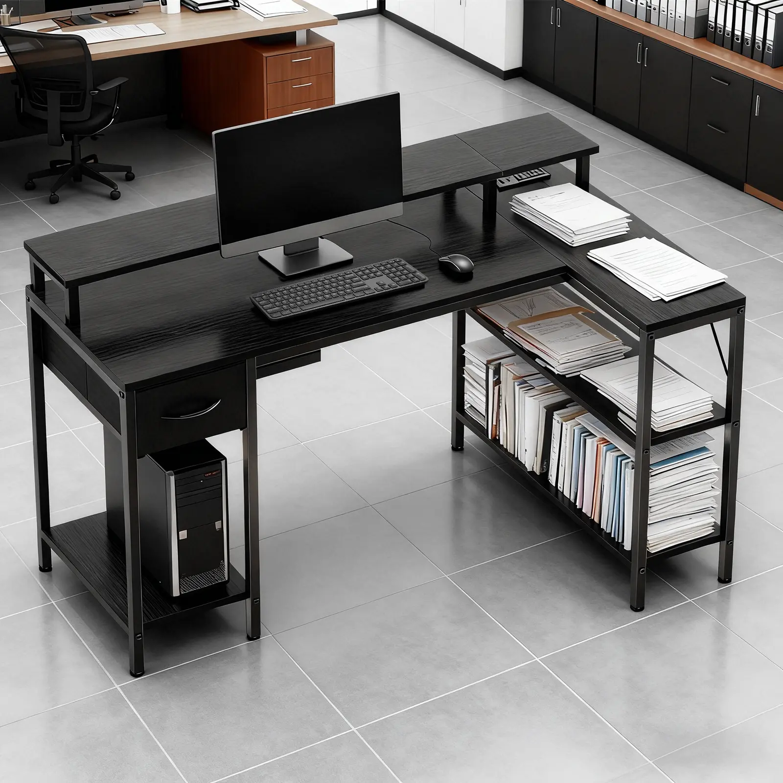L Shaped Gaming Desk with USB Charging Ports & LED Lights Reversible Desks Computer Gamer Table for Home Office Small Space