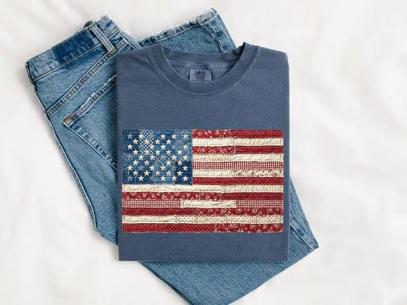 Comfort Colors 4th of July Shirt, Retro American Flag Shirt, Patchwork USA Shirt, Patriotic Shirt, Fourth of July Shirt, USA Flag Tee