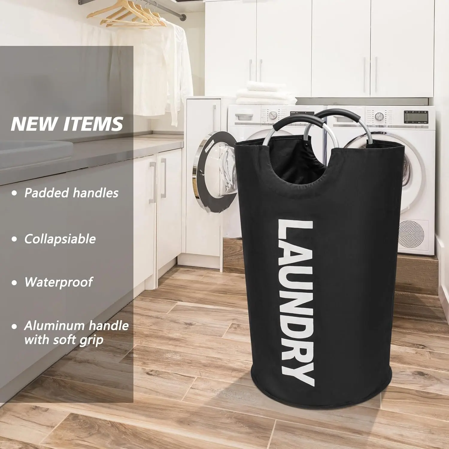 95L Large Laundry Basket, Laundry Hamper, Dirty Clothes Hamper for Laundry, Collapsible, Waterproof Laundry Baskets with Foam Protected Aluminum Handles for Laundry, Dorm, Family, Sturdy Stand-Up Fabric Design, Easy Fold Flat for Closet Storage