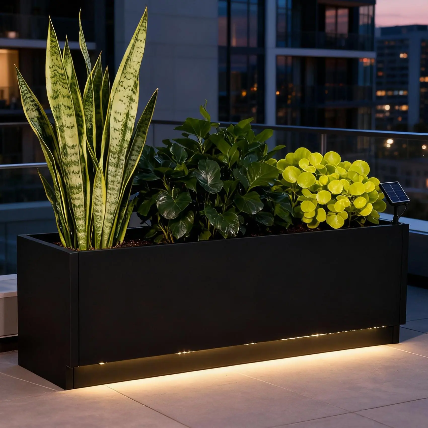 Metal Trough Planter, 120 x 40 x 40 cm LED Garden Planter with Exterior Light Strips, Controller & Drainage Holes, Illuminated Rectangular Plant Pot, Easy Snap-On Assembly, Weather-Resistant