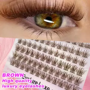 96pcs Easy Apply Princess/ Fish Tail Brown False Eyelashes Voluminous & Fluffy Lashes For Beginners, Natural Crisscross Wispy Effect, Dramatic Cartoon Style, Reusable DIY At Home Lash Clusters,Eye Lash Clusters,Individual Eyelashes,Lashes,Fake Lashes
