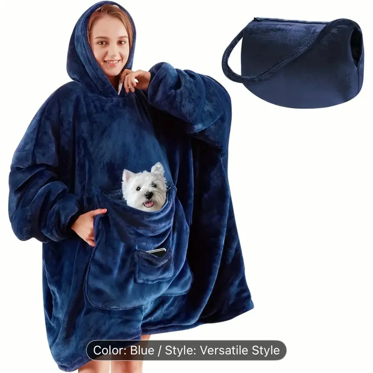 Women's Casual Faux Fur-Lined Blanket Hoodie, Oversized Cozy Pullover with Cute Dog Pocket, Wearable Blanket Throw, 1 Size Fits All, Cozy Blanket Throw, Soft Cozy Blanket