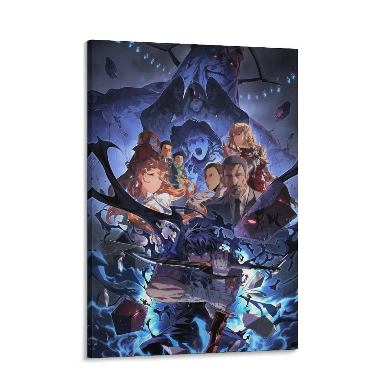 Solo Leveling / Sung Jinwoo Epic Anime Shadow Hunter Canvas Print - Dark Fantasy Character Ensemble Wall Art Poster - Aesthetic Gamer Room Decor Gift for Anime & Webtoon Fans