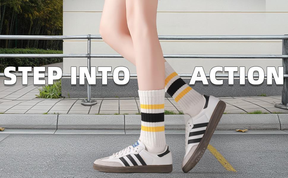 6-Pack crew socks for women/Men - Retro Sport Socks Breathable Cotton, Seamless Comfort