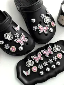 Elegant Silver Hole Shoe Clips Set, Butterfly Crown Heart Decorations, Trendy Hole Shoes Accessories, 16 Pieces