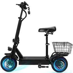 400W 10" Foldable Adult Electric Scooter with Seat/Carry Basket, Shock Absorption - Up to 25 Miles 20MPH for Commuter