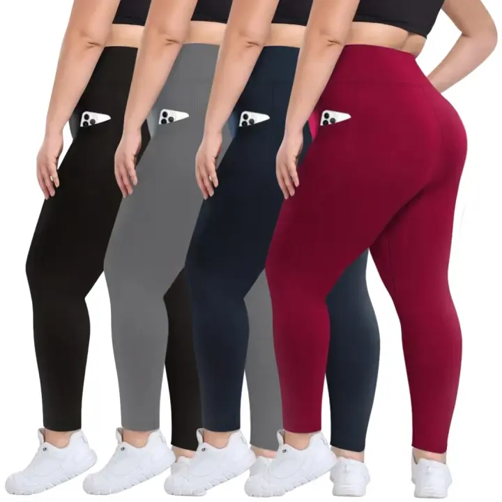 4 Pack Leggings for Women High Waisted Tummy Control Comfortable Sport Black Yoga Pants with Pockets for Workout
