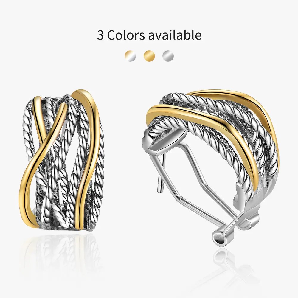 Aprilery Elegant Twisted Rope Crossover Hoop Earrings – Wide Band Two-Tone Rope Huggie Hoops, Chunky Mixed Metal Statement Jewelry Gift for Women tiktokshopbacktoschool