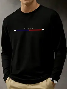 Men's Lightweight Spring & Autumn Long Sleeve Paris Letter Print T-Shirt Base Layer Fashion Casual Daily Vacation Sports Outing Gift for Boyfriend or Husband Commuting Work Fishing Basketball Camping Fitness Holiday Wear Men's Apparel