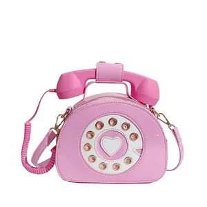 Telephone Shaped Purse Shoulder Crossbody Tote Bags Women Retro Phone Top-Handle Handbags for Girls