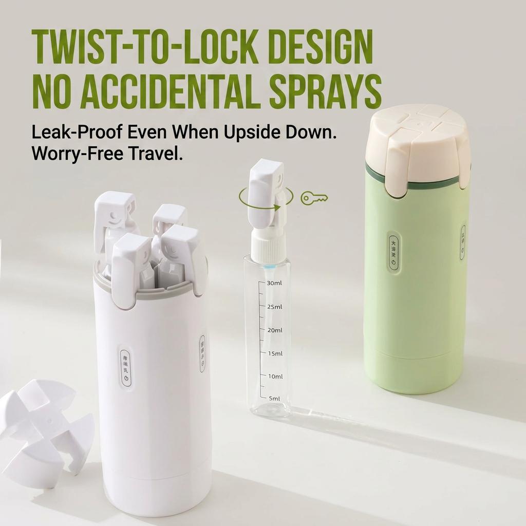TSA Approved 4-in-1 Leak-Proof Refillable Travel Bottles, Cosmetic Toiletry Organizer with Label Stickers for Shampoo, Lotion, Compact Space-Saving Dispenser