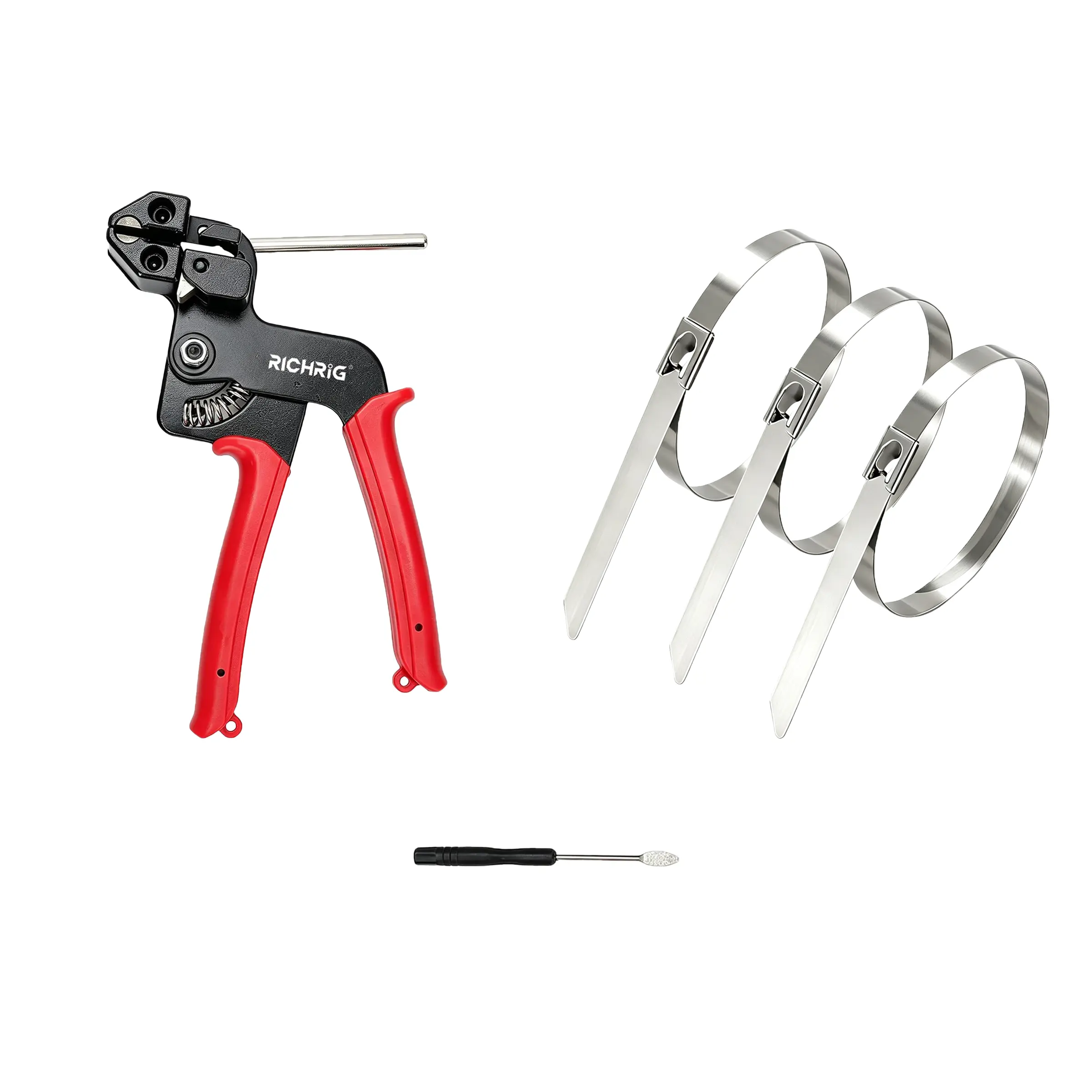 Heavy‑Duty 304 Stainless Steel Cable Tie Tensioning Tool Set | 11.8 Inch Self‑Locking Metal Zip Ties + Removal Screwdriver, Rustproof Metal Cable Ties for Car, Fencing, Plumbing & Outdoor Projects