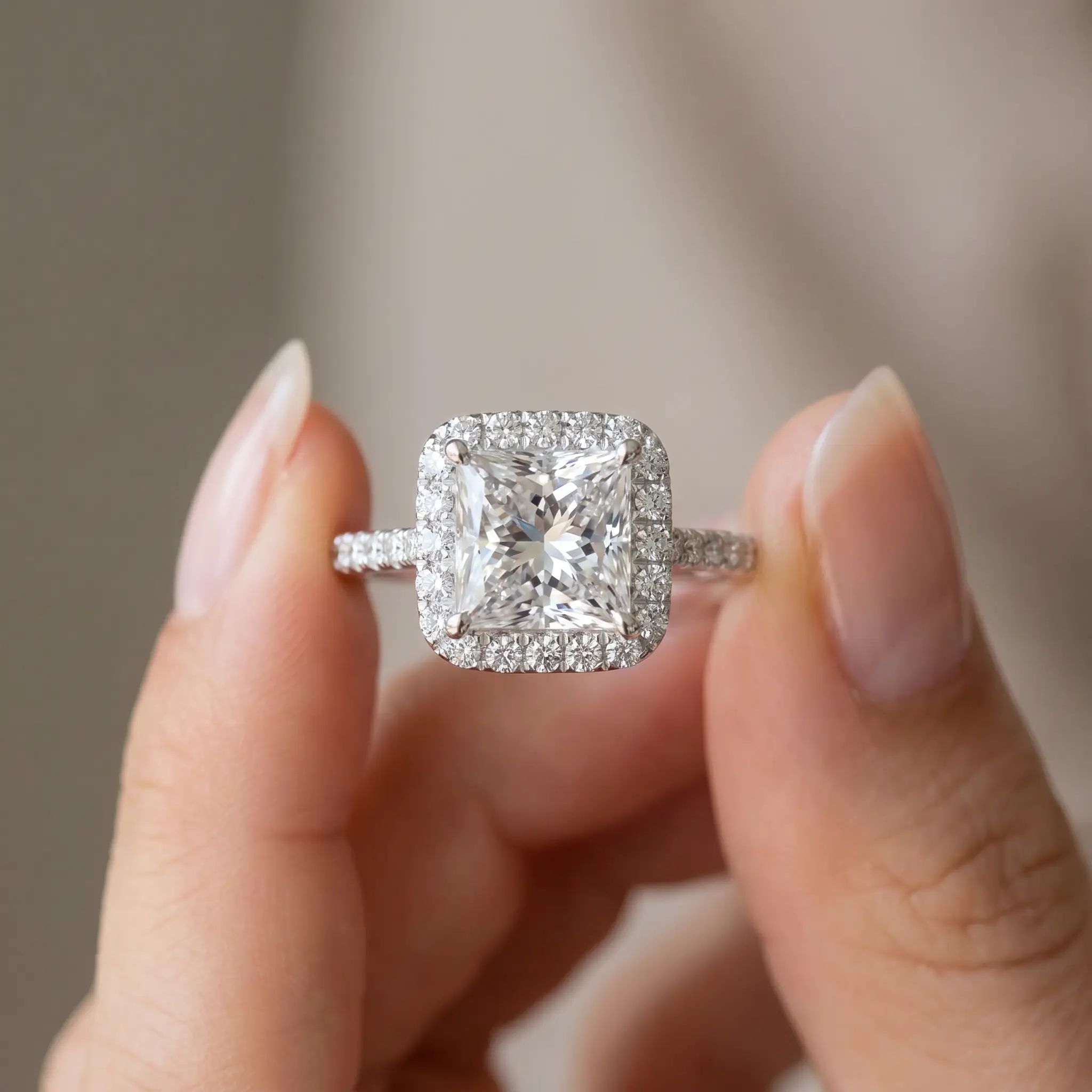 Certified 3.80Ct Princess Cut Halo Diamond Engagement Ring 14k White Gold Certified 3.80Ct Princess Cut Halo Diamond Engagement Ring 14k White Gold