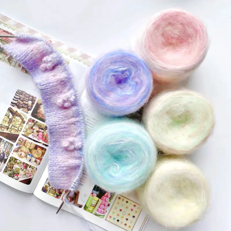 2PCS gradient colored mohair hand mixed yarn balls, fine yarn, dreamy crochet yarn, scarf, coarse yarn material package, Handmade Crafts, Crocheting Supplies, Knitting Supplies
