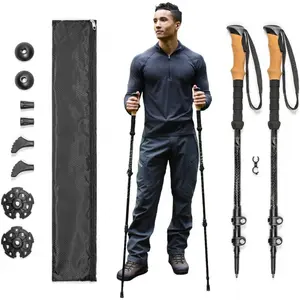 Lightweight aviation-grade aluminum trekking pole, equipped with extended lower grip and tip kit