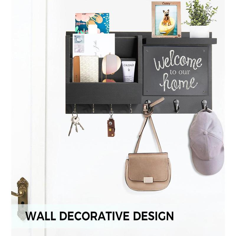 F-HP10  Key Holder for Wall - Mail Holder Organizer Wall Mount with Shelf - Hanging Key Rack Hanger with Hooks Decorative for Home Coat Letter Dog Leash Entryway Living Room Decor Farmhouse Metal